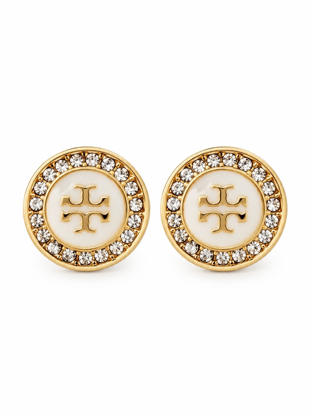 Tory Burch Kira Enamel Stud Earrings in White